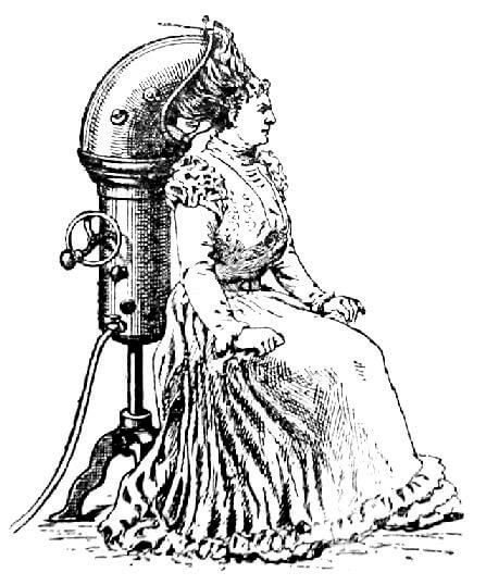 using hooded hair dryer antique