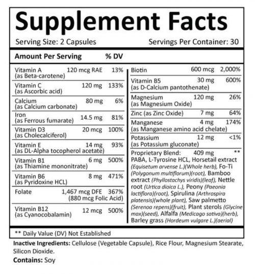 folexin supplement ingredients chart